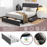 NNECW Queen Size Platform Bed with3 Drawers & Wooden Slats