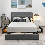 NNECW Queen Size Platform Bed with3 Drawers & Wooden Slats