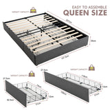 NNECW Queen Size Platform Bed with3 Drawers & Wooden Slats