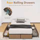 NNECW Queen/Double Size Metal Bed Frame with 4 Drawers for Headboard-Double