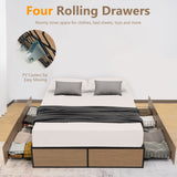 NNECW Queen/Double Size Metal Bed Frame with 4 Drawers for Headboard-Queen