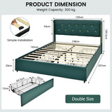 NNECW Full/Queen Size Upholstered Bed Frame with 4 Drawers-Green-Full