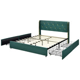 NNECW Full/Queen Size Upholstered Bed Frame with 4 Drawers-Green-Full