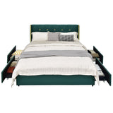 NNECW Full/Queen Size Upholstered Bed Frame with 4 Drawers-Green-Full