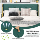 NNECW Full/Queen Size Upholstered Bed Frame with 4 Drawers-Green-Full
