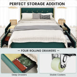 NNECW Full/Queen Size Upholstered Bed Frame with 4 Drawers-Green-Full
