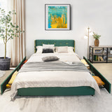 NNECW Full/Queen Size Upholstered Bed Frame with 4 Drawers-Green-Queen