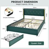 NNECW Full/Queen Size Upholstered Bed Frame with 4 Drawers-Green-Queen