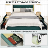 NNECW Full/Queen Size Upholstered Bed Frame with 4 Drawers-Green-Queen