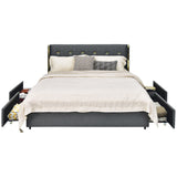 NNECW Full/Queen Size Upholstered Bed Frame with 4 Drawers-Grey-Full