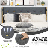 NNECW Full/Queen Size Upholstered Bed Frame with 4 Drawers-Grey-Full