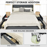 NNECW Full/Queen Size Upholstered Bed Frame with 4 Drawers-Grey-Full