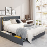 NNECW Full/Queen Size Upholstered Bed Frame with 4 Drawers-Grey-Full