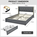 NNECW Full/Queen Size Upholstered Bed Frame with 4 Drawers-Grey-Full