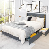 NNECW Full/Queen Size Upholstered Bed Frame with 4 Drawers-Grey-Queen