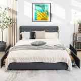NNECW Full/Queen Size Upholstered Bed Frame with 4 Drawers-Grey-Queen