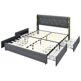 NNECW Full/Queen Size Upholstered Bed Frame with 4 Drawers-Grey-Queen