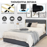 NNECW Full/Queen Size Upholstered Bed Frame with 4 Drawers-Grey-Queen
