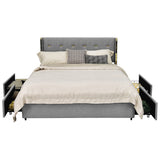 NNECW Full/Queen Size Upholstered Bed Frame with 4 Drawers-Silver-Full