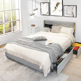 NNECW Full/Queen Size Upholstered Bed Frame with 4 Drawers-Silver-Queen