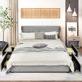 NNECW Full/Queen Size Upholstered Bed Frame with 4 Drawers-Silver-Queen