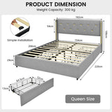 NNECW Full/Queen Size Upholstered Bed Frame with 4 Drawers-Silver-Queen