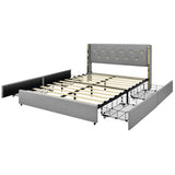 NNECW Full/Queen Size Upholstered Bed Frame with 4 Drawers-Silver-Queen