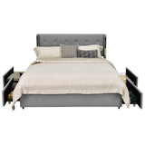NNECW Full/Queen Size Upholstered Bed Frame with 4 Drawers-Silver-Queen