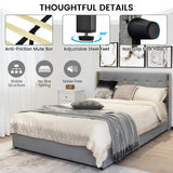 NNECW Full/Queen Size Upholstered Bed Frame with 4 Drawers-Silver-Queen