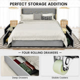 NNECW Full/Queen Size Upholstered Bed Frame with 4 Drawers-Silver-Queen