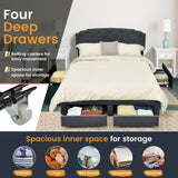 NNECW Full/Queen Size Upholstered Platform Bed Frame with 4 Storage Drawers-Full