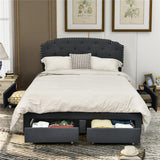 NNECW Full/Queen Size Upholstered Platform Bed Frame with 4 Storage Drawers-Full