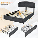 NNECW Full/Queen Size Upholstered Platform Bed Frame with 4 Storage Drawers-Full