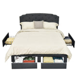 NNECW Full/Queen Size Upholstered Platform Bed Frame with 4 Storage Drawers-Full