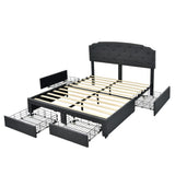 NNECW Full/Queen Size Upholstered Platform Bed Frame with 4 Storage Drawers-Full