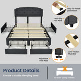 NNECW Full/Queen Size Upholstered Platform Bed Frame with 4 Storage Drawers-Full