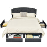 NNECW Full/Queen Size Upholstered Platform Bed Frame with 4 Storage Drawers-Queen