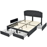 NNECW Full/Queen Size Upholstered Platform Bed Frame with 4 Storage Drawers-Queen