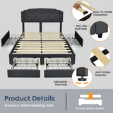 NNECW Full/Queen Size Upholstered Platform Bed Frame with 4 Storage Drawers-Queen