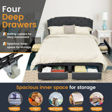 NNECW Full/Queen Size Upholstered Platform Bed Frame with 4 Storage Drawers-Queen