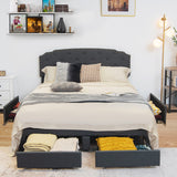 NNECW Full/Queen Size Upholstered Platform Bed Frame with 4 Storage Drawers-Queen