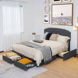 NNECW Full/Queen Size Upholstered Platform Bed Frame with 4 Storage Drawers-Queen