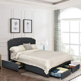 NNECW Full/Queen Size Upholstered Platform Bed Frame with 4 Storage Drawers-Queen