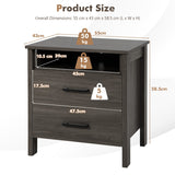 NNECW Modern Wood Grain Nightstand with Cable Hole &amp Open Compartment &amp 2 Drawers-Coffee