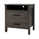 NNECW Modern Wood Grain Nightstand with Cable Hole &amp Open Compartment &amp 2 Drawers-Coffee