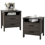 NNECW Modern Wood Grain Nightstand with Cable Hole &amp Open Compartment &amp 2 Drawers-Coffee