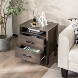 NNECW Modern Wood Grain Nightstand with Cable Hole &amp Open Compartment &amp 2 Drawers-Coffee