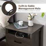 NNECW Modern Wood Grain Nightstand with Cable Hole &amp Open Compartment &amp 2 Drawers-Coffee