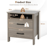 NNECW Modern Wood Grain Nightstand with Cable Hole &amp Open Compartment &amp 2 Drawers-Natural