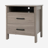 NNECW Modern Wood Grain Nightstand with Cable Hole &amp Open Compartment &amp 2 Drawers-Natural